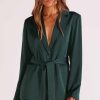 Clothing MINKPINK | Erin Satin Belted Blazer Emerald Green