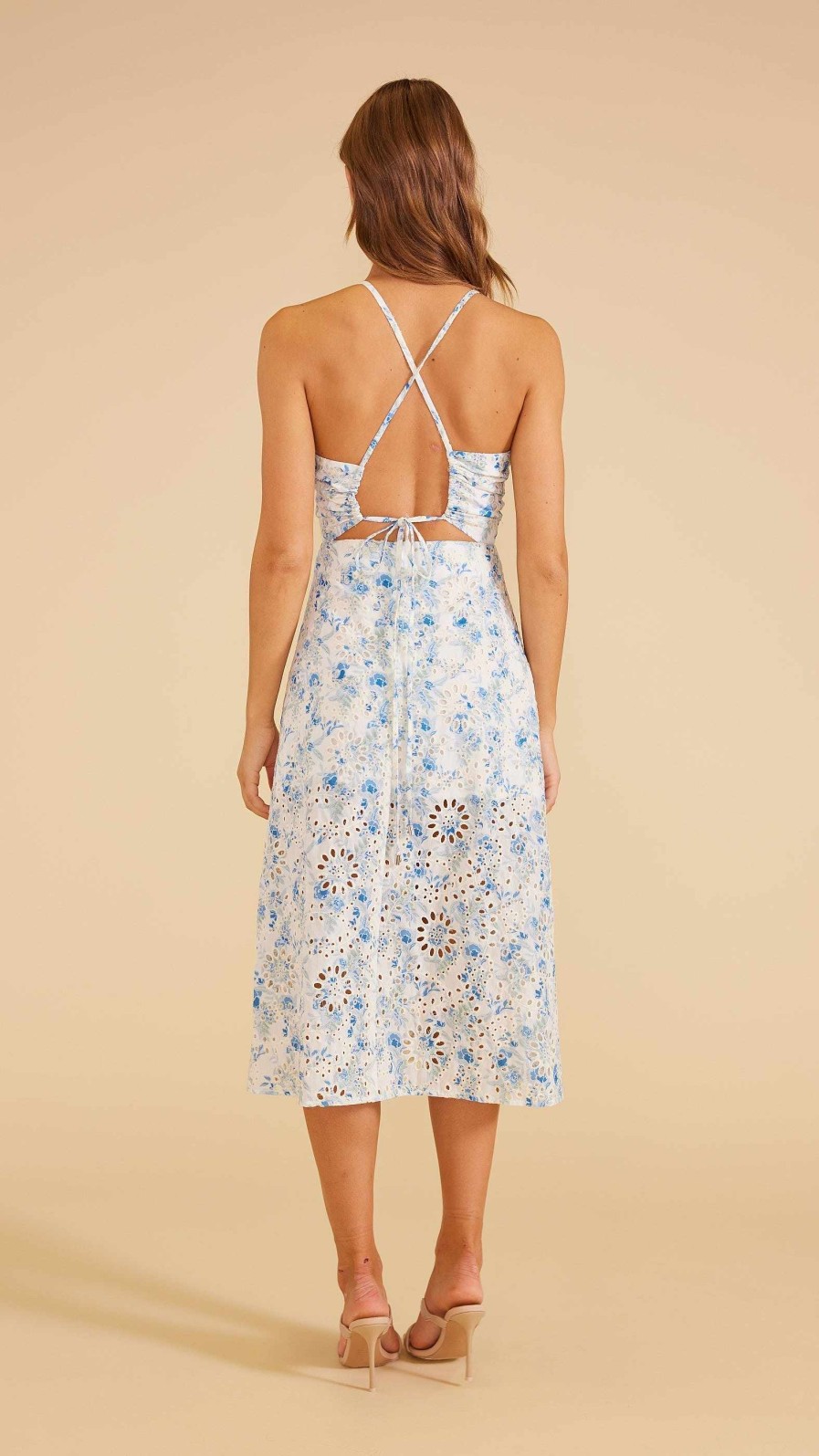 Dresses MINKPINK | Alba Broderie Open Tie Back Midi Dress Blue/White