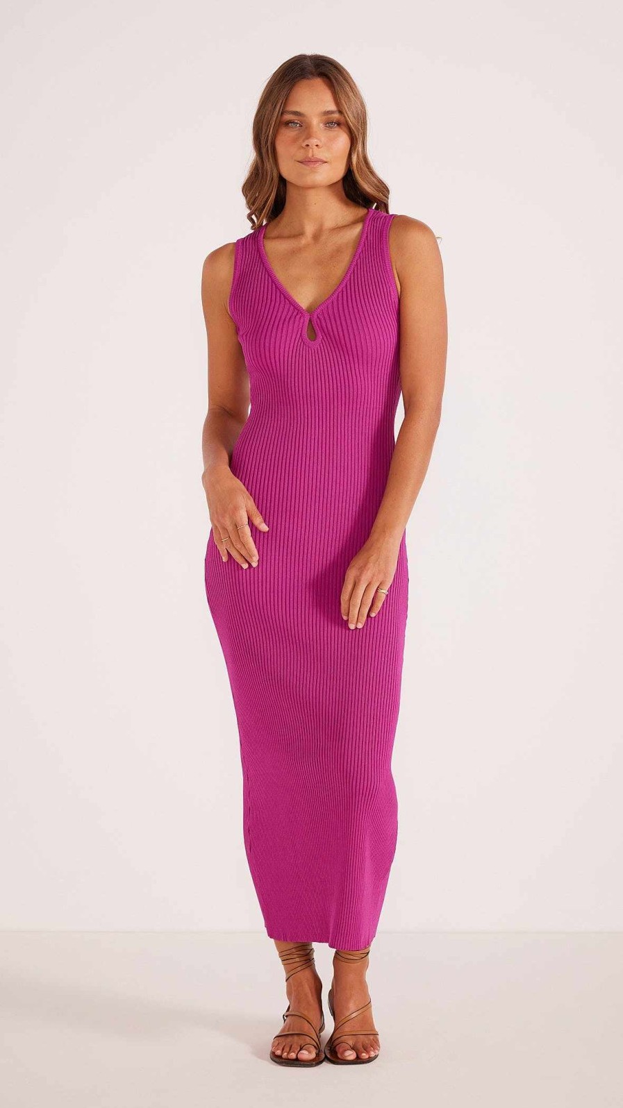 Clothing MINKPINK | Kosa Knit Midi Dress Berry