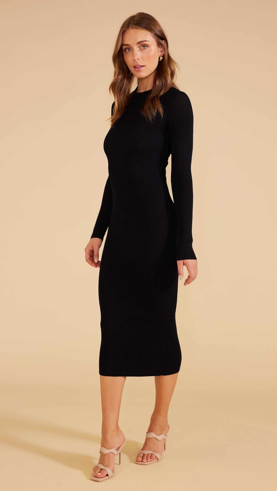 Clothing MINKPINK | Ada Twist Back Knit Midi Dress Black