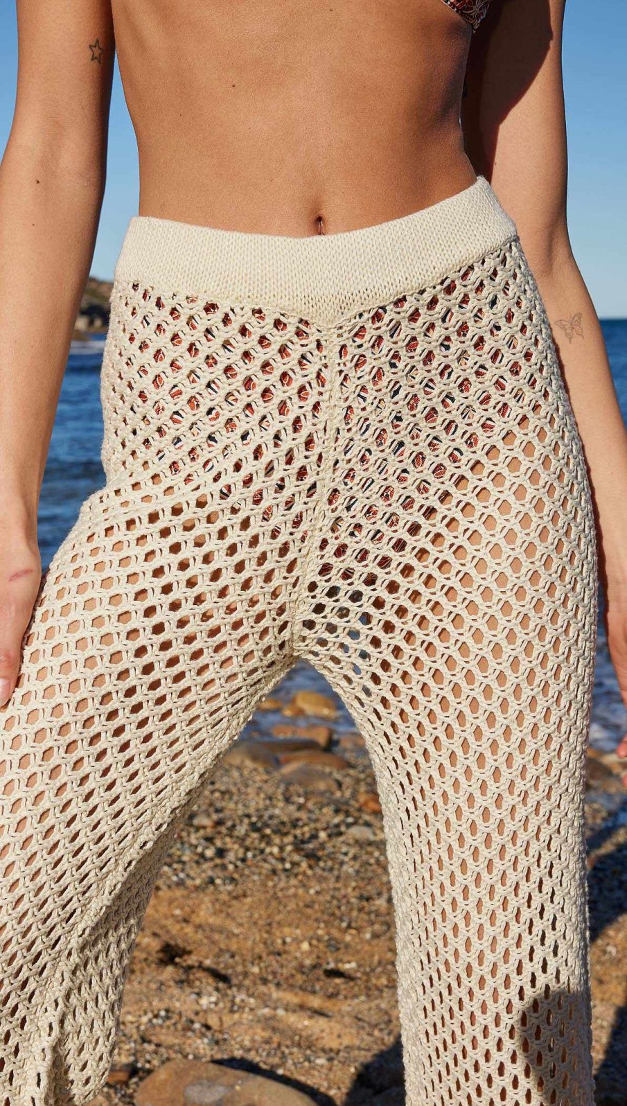 Clothing MINKPINK | Balmy Crochet Knit Pants Cream