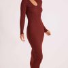 Dresses MINKPINK | Amber Cut Out Knit Midi Dress Chocolate