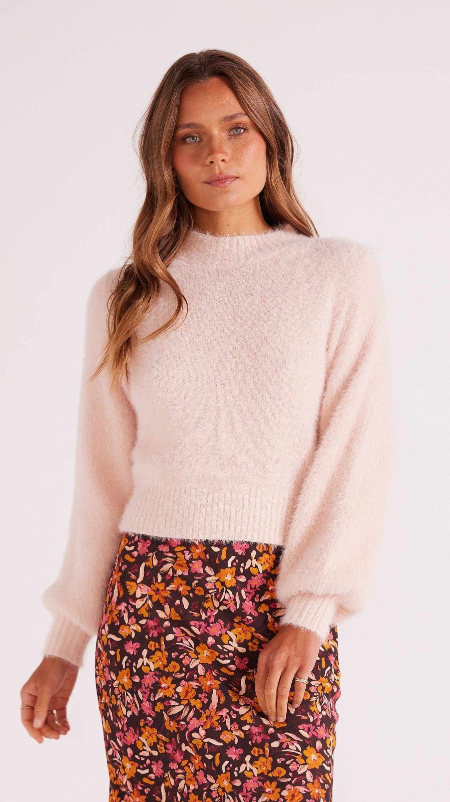 Clothing MINKPINK | Luma Fluffy Sweater Pink Pale Pink