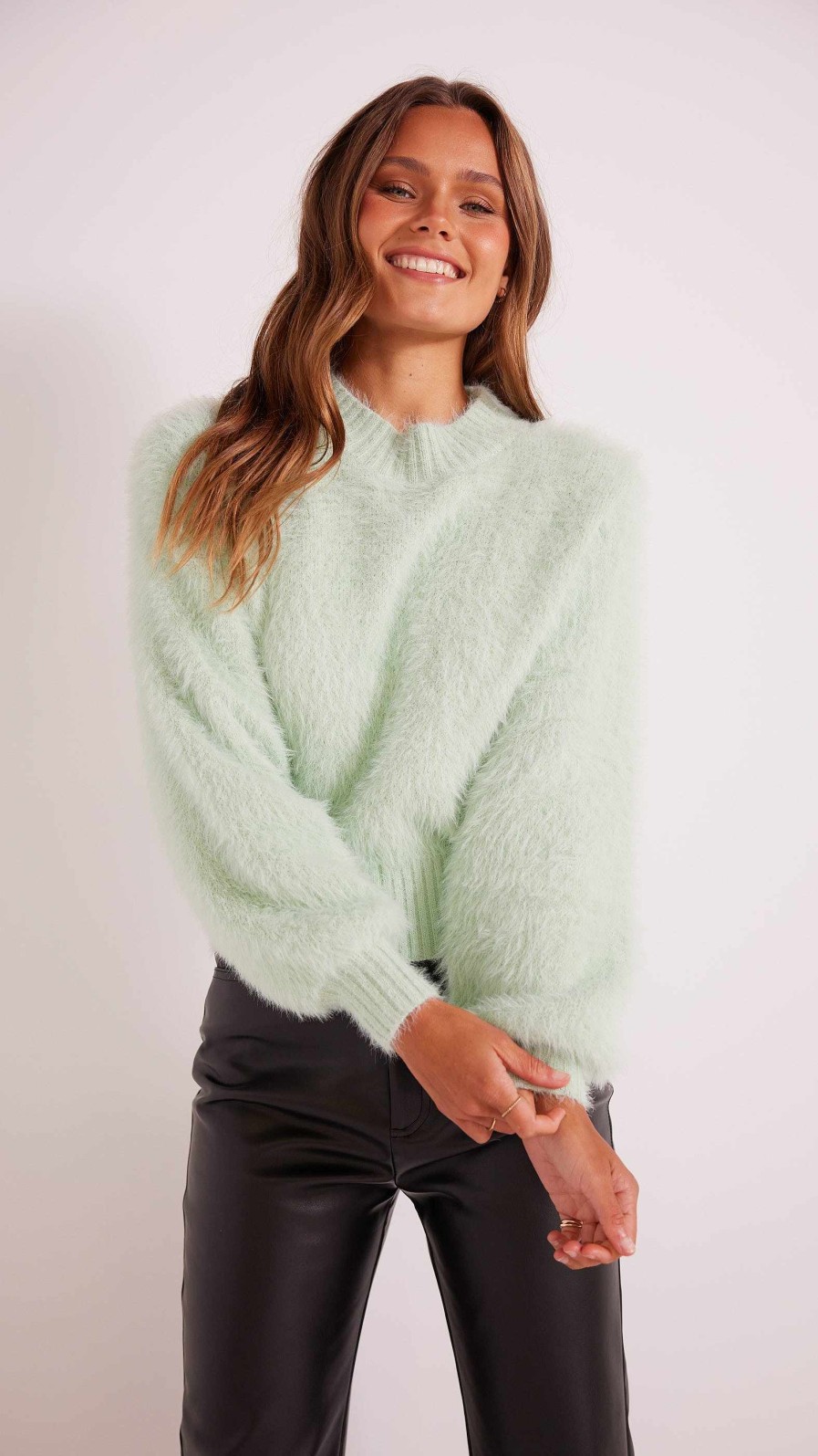 Clothing MINKPINK | Luma Fluffy Sweater Mint