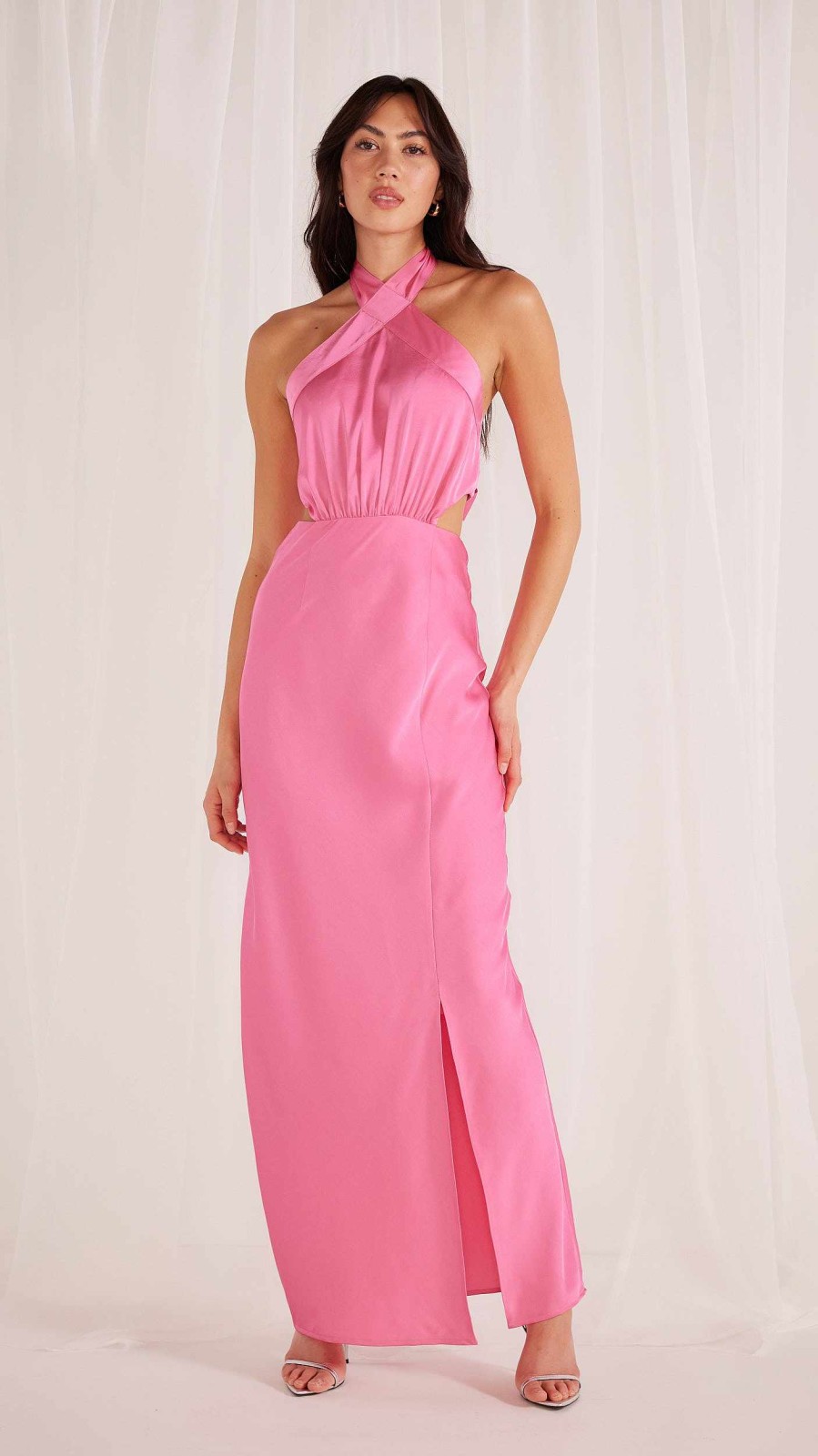 Dresses MINKPINK | Finlay Satin Halter Gown Pink