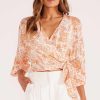 Clothing MINKPINK | Malia Wrap Blouse White/Coral