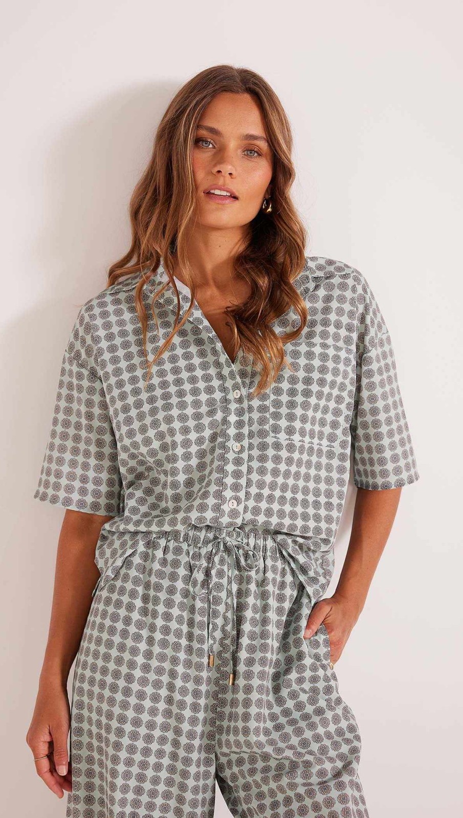 Clothing MINKPINK | Nula Resort Shirt Blue/Green