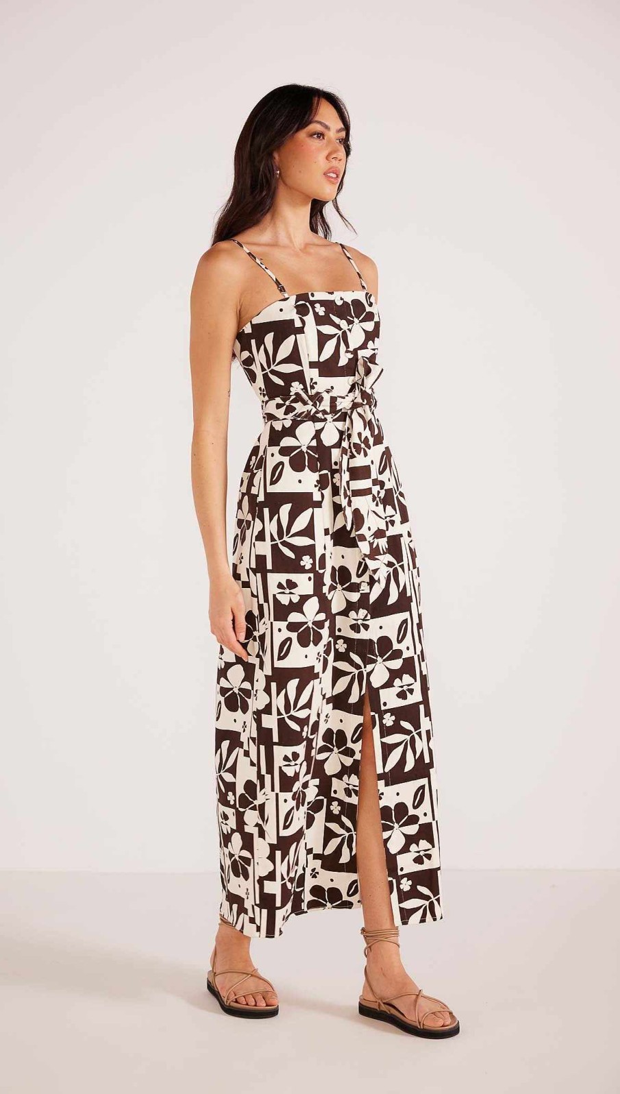 Dresses MINKPINK | Joan Strappy Midi Dress Brown Floral