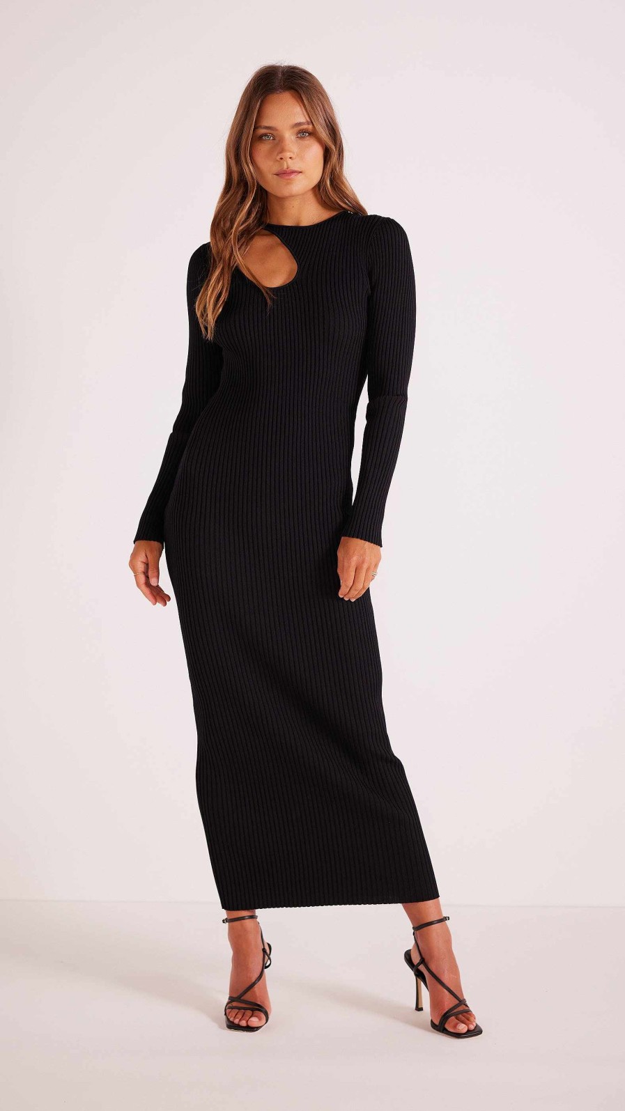 Dresses MINKPINK | Amber Cut Out Knit Midi Dress Black