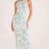 Clothing MINKPINK | Lacy Intarsia Knit Midi Dress White/Blue Floral