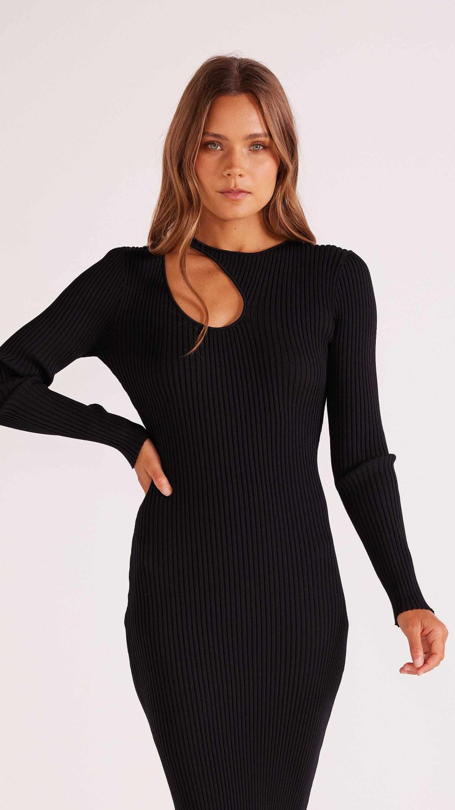 Clothing MINKPINK | Amber Cut Out Knit Midi Dress Black