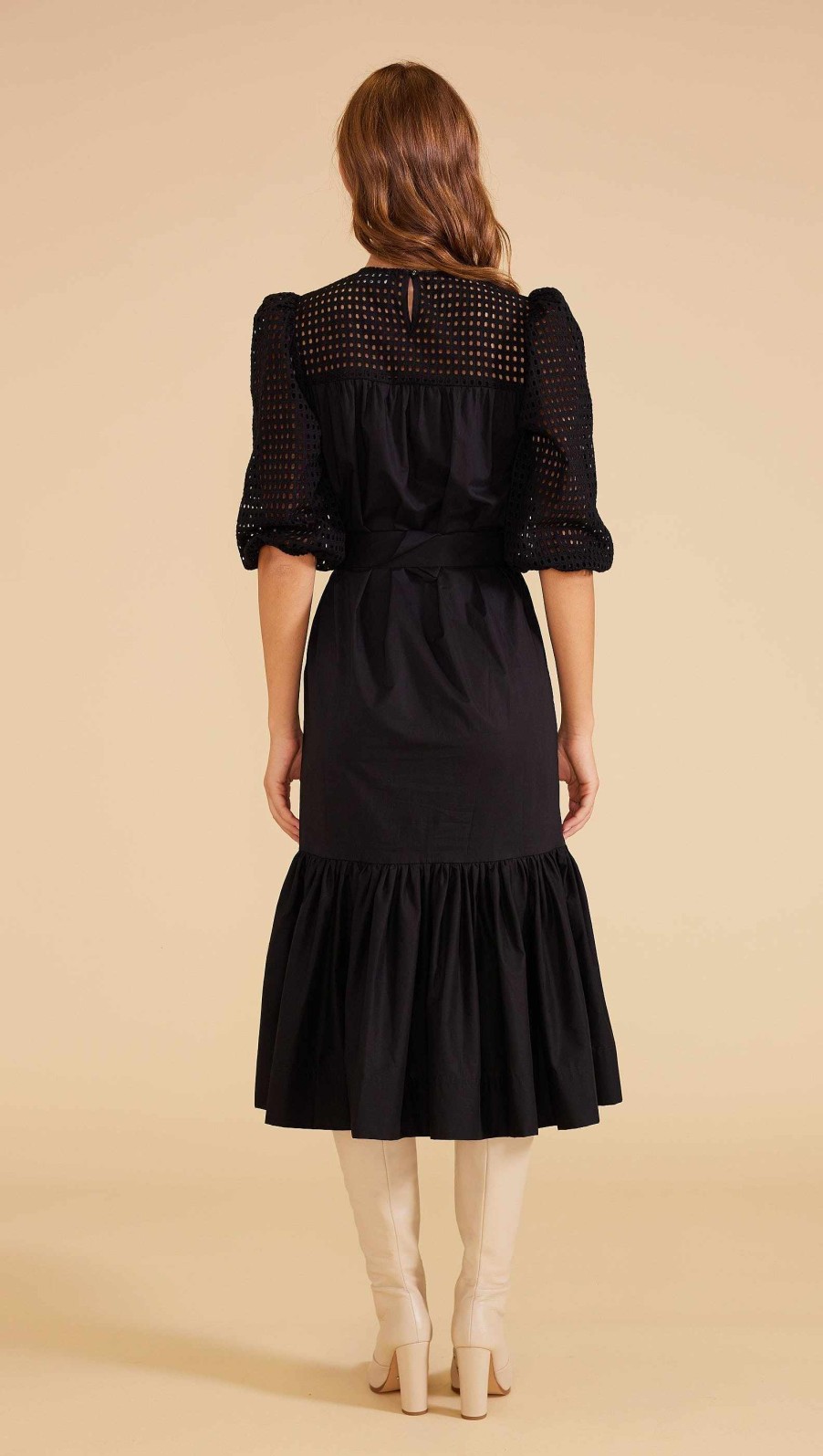 Dresses MINKPINK | Lucia Belted Broderie Midi Dress Black