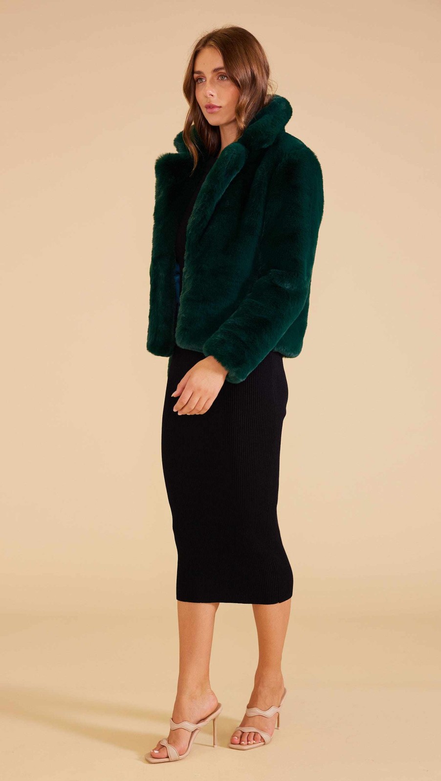 Clothing MINKPINK | Naomi Faux Fur Jacket Dark Green