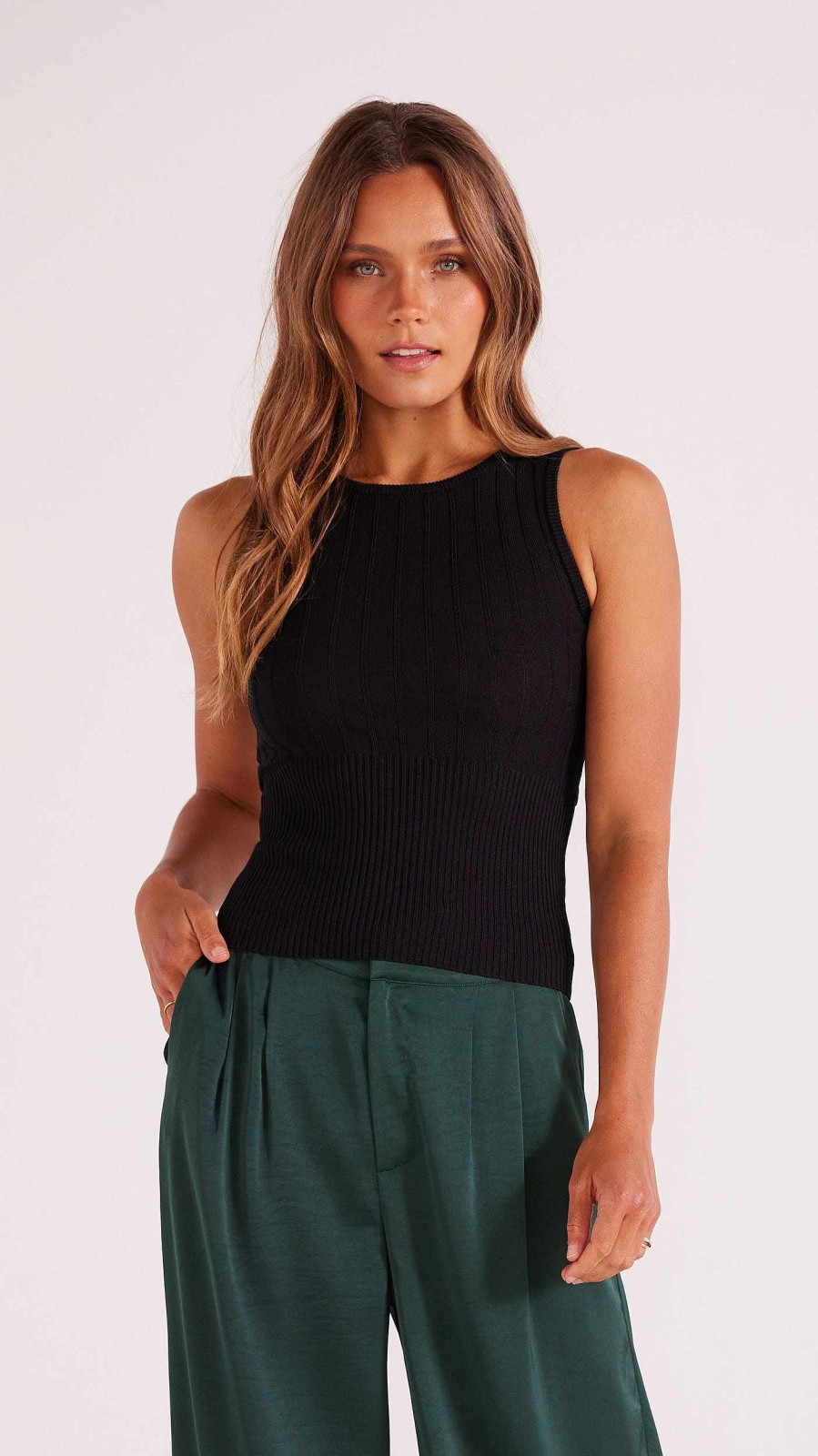 Clothing MINKPINK | Evie Cut Out Knit Tank Black