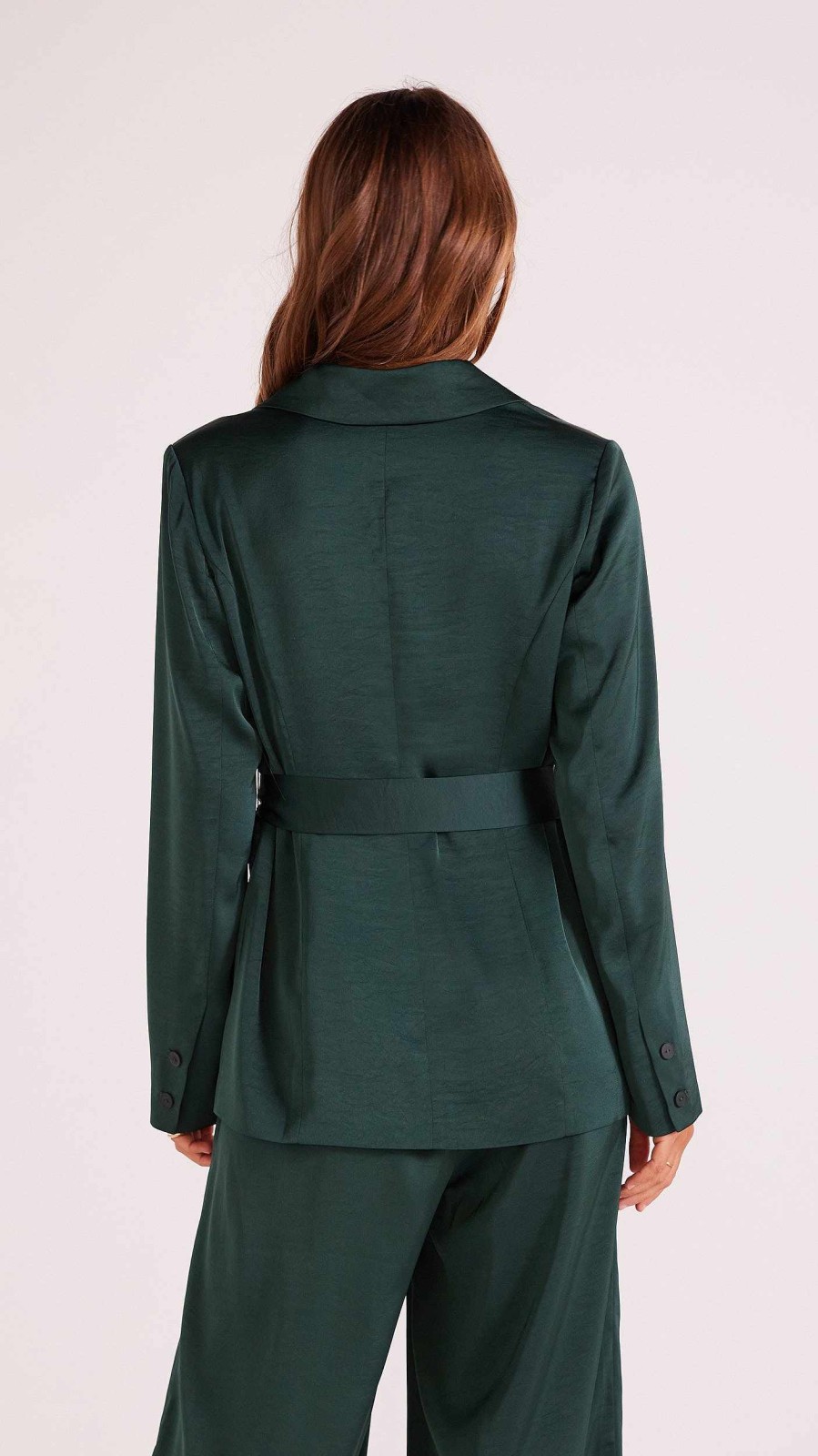 Clothing MINKPINK | Erin Satin Belted Blazer Emerald Green