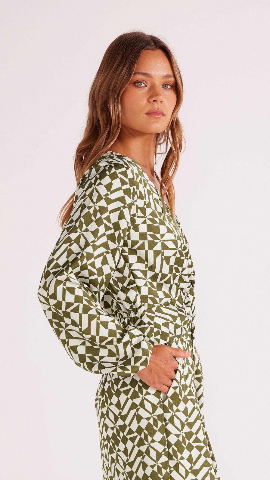 Clothing MINKPINK | Flynn Twist Blouse Cream/Green