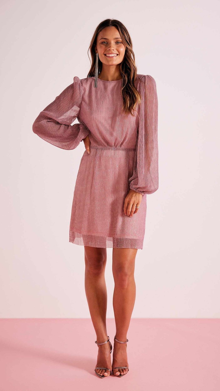 Dresses MINKPINK | Astrid Plisse Tie Back Mini Dress Pink