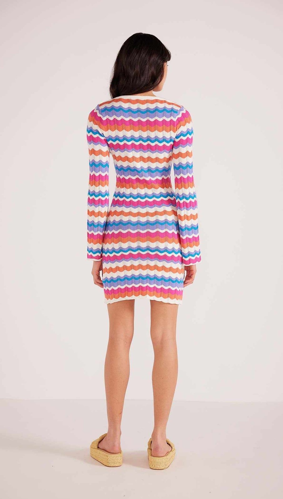 Clothing MINKPINK | Wilma Pointelle Knit Dress Coral Stripe