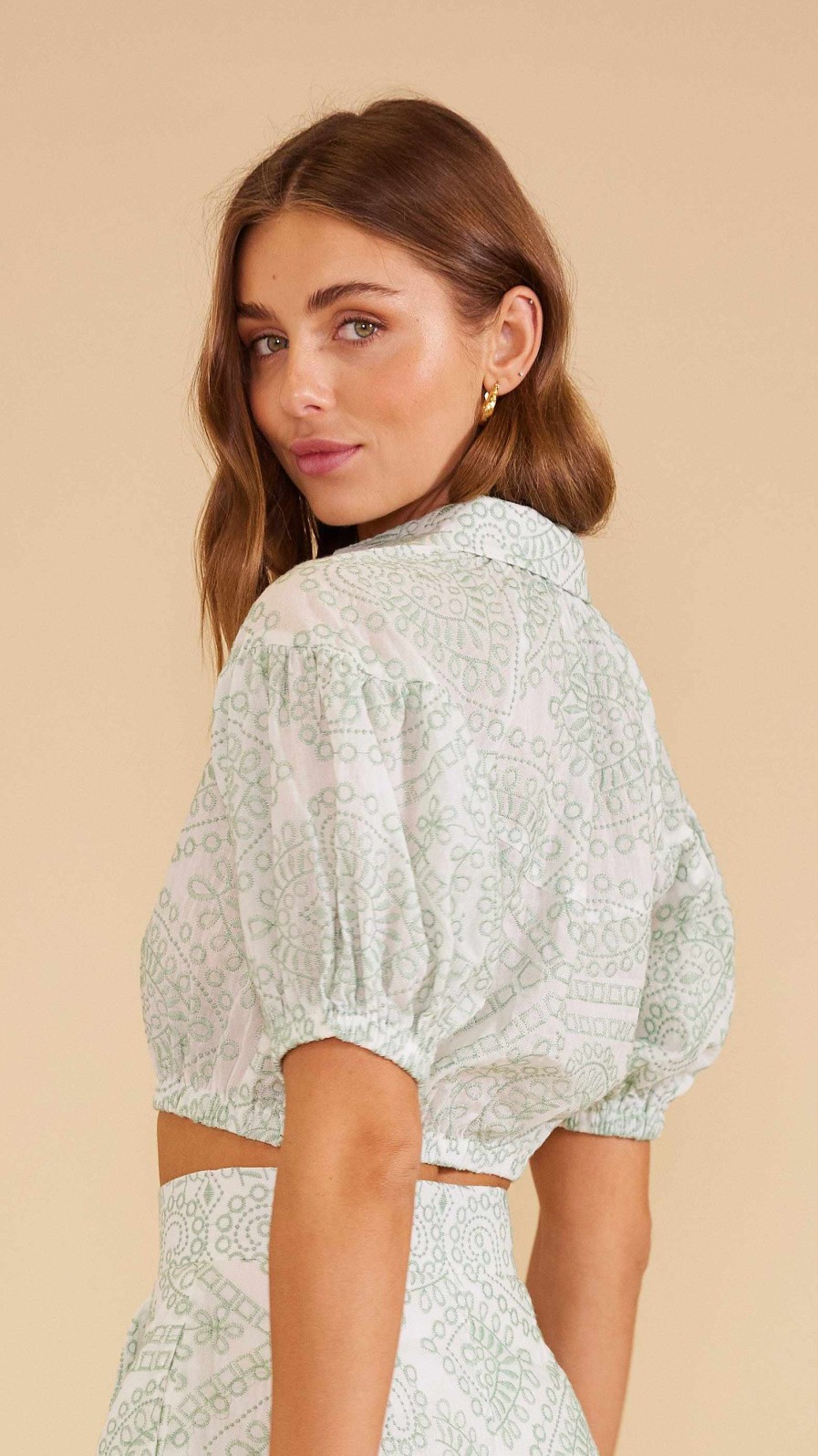 Clothing MINKPINK | Phoebe Broderie Crop Top Wht/Aq