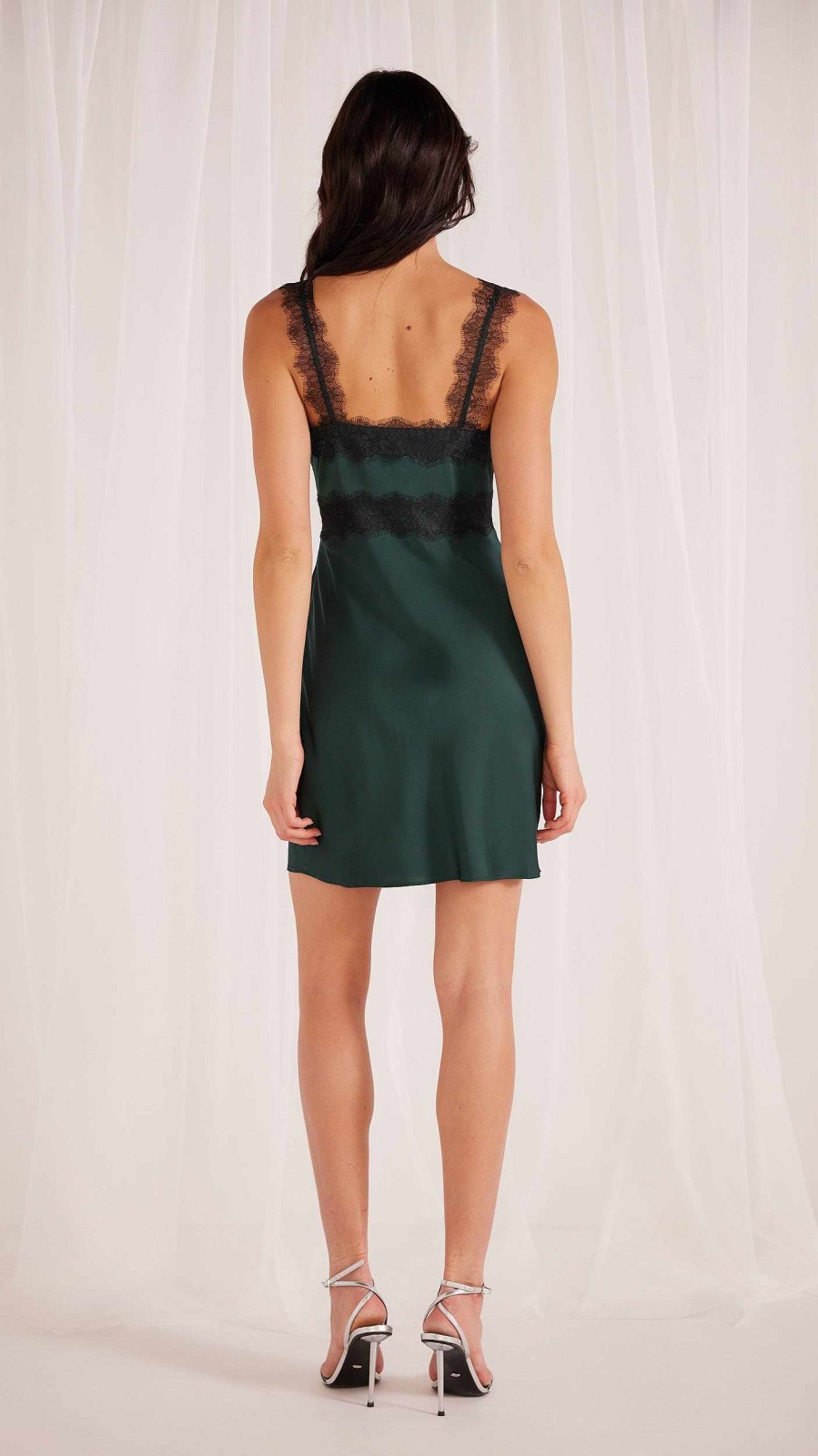 Dresses MINKPINK | Erin Lace Trim Satin Mini Dress Emerald Green