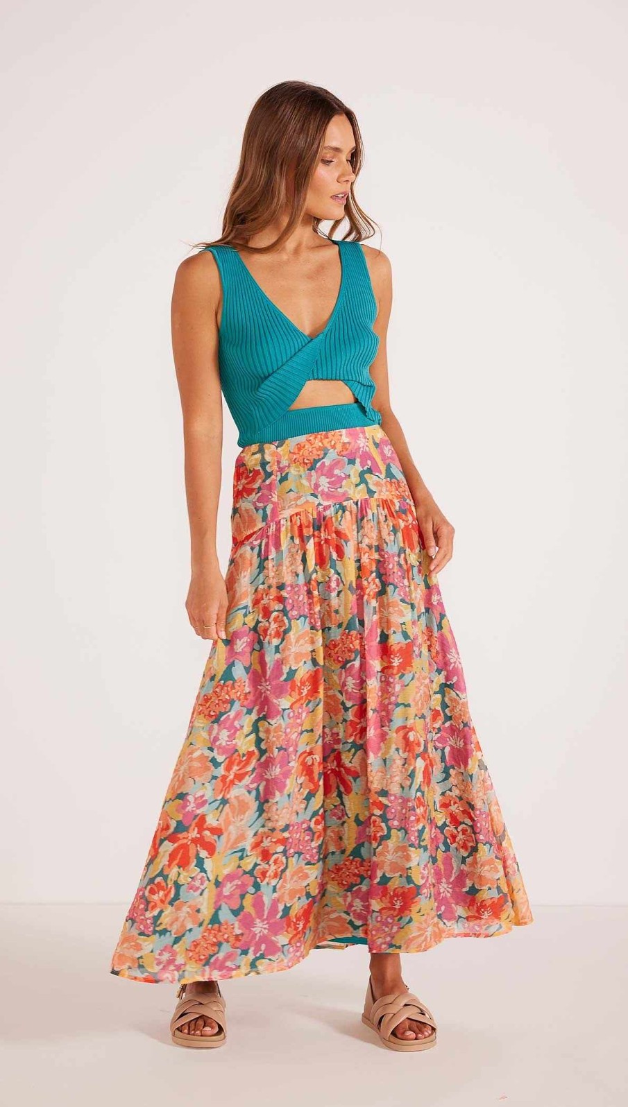 Clothing MINKPINK | Valla Midi Skirt Pink/Floral